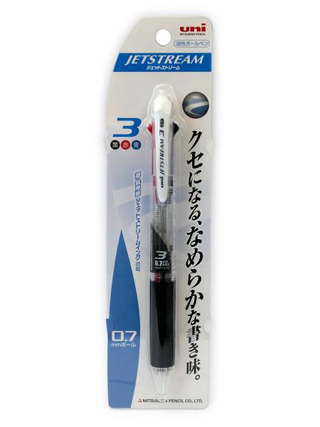 三菱鉛筆 ジェットストリーム0.7mm3色ボールペン透明軸 SXE3400071P