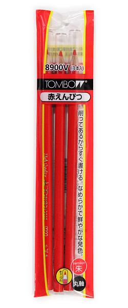 トンボ鉛筆 赤鉛筆8900キャップ付 3Pパック(朱色芯)BSA-361CV