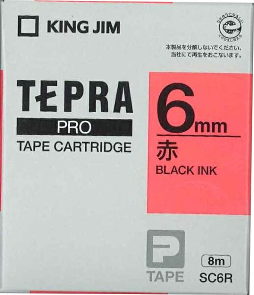 キングジム テプラPROテープ赤黒文字6mm SC6R
