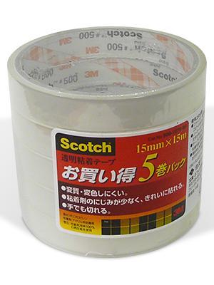 3M 透明粘着テープ5巻入 スリーエムジャパン スコッチ 15mm×15m 500-1515-5P