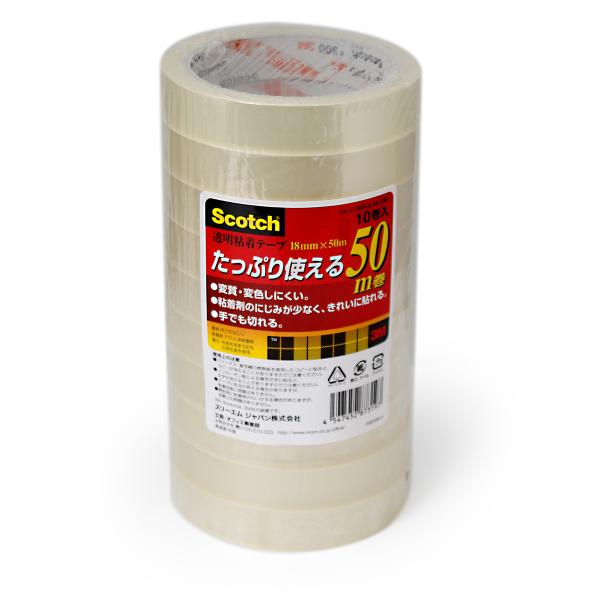 3M スコッチ 透明粘着テープ 500(50m巻 巻芯径76mm・18mm×５０m) 500-3-18-10P - ウインドウを閉じる