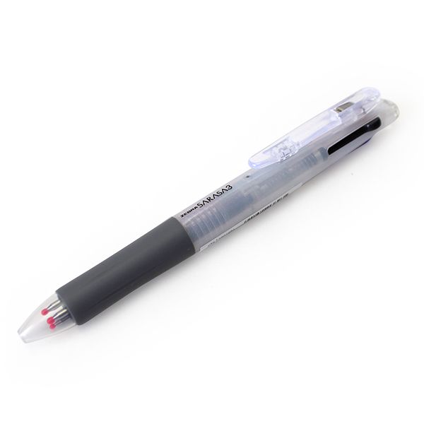 ゼブラ サラサ3 0.5mm 3色ジェルボールペン(黒・赤・青) ノック式 軸色:白 水性顔料インク J3J2-W