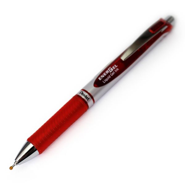 ぺんてる ノック式エナージェル ゲルインキボールペン シルバー軸 0.5mm 赤 BLN75Z-B