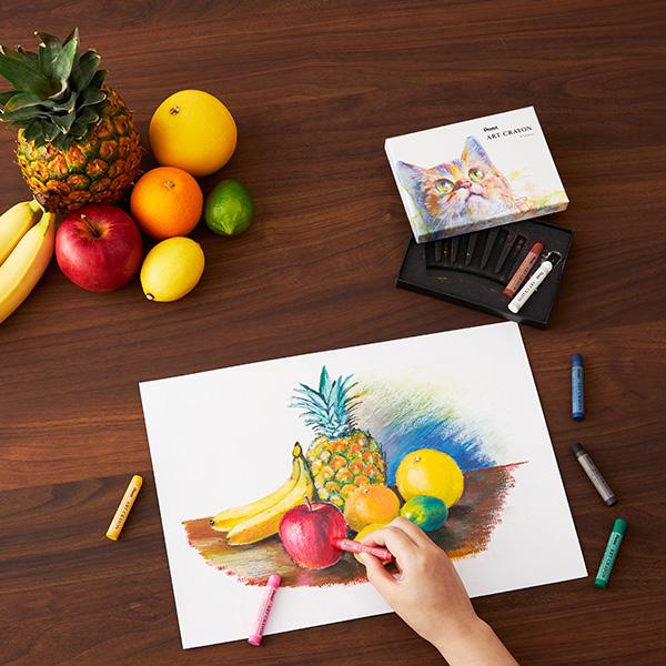 ぺんてる ART CRAYON アートクレヨン 16色 PTAC-16 もう一度、描きたくなるクレヨン 柴崎春通氏監修 柔らかめのタッチ感 カスが出にくい 周りを汚さない 油絵のようなタッチ 大人用