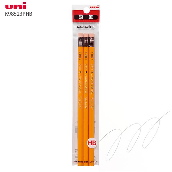 三菱鉛筆 uni ユニ ゴム付き鉛筆 HB 3本パック K98523PHB 6角 消しゴム付き