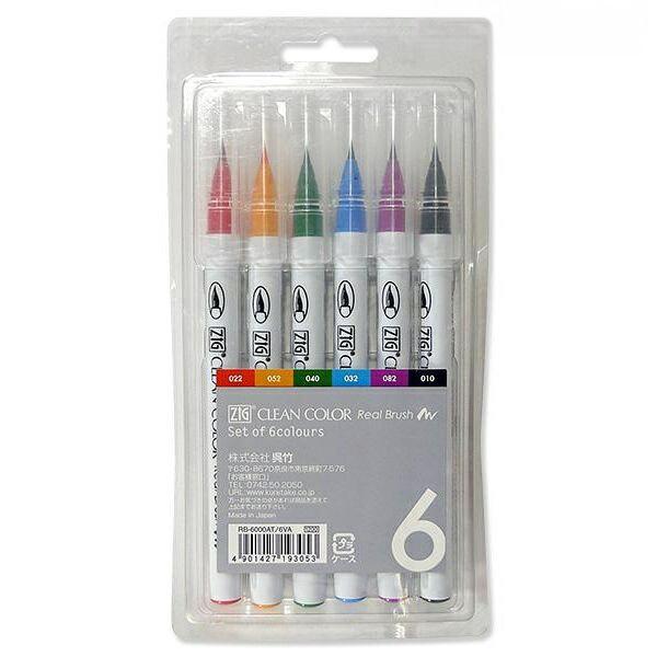 呉竹 クリーンカラーリアルブラッシュ6VA RB-6000AT/6VA 書画材 ブラック カーマインレッド ペルシアンブルー ブライトイエロー パープル 毛カラーペン 水性染料インキ 呉竹 クリーンカラーリアルブラッシュ6VA RB-6000AT/6VA 書画材 ブラック カーマインレッド ペルシアンブルー ブライトイエロー パープル 毛カラーペン 水性染料インキ