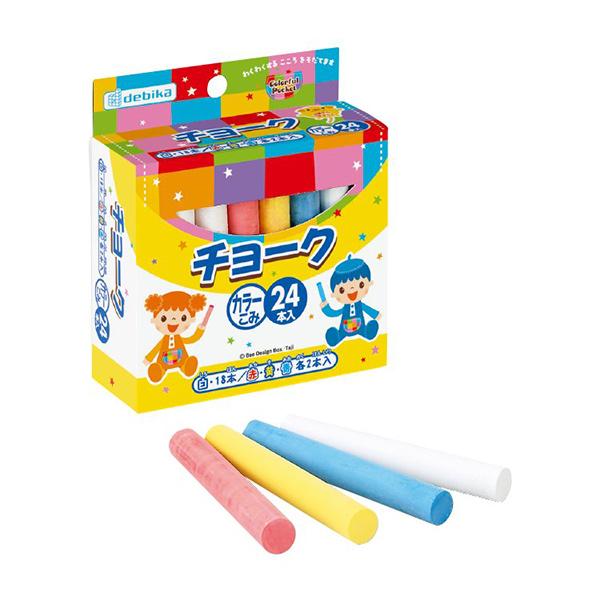 デビカ debica チョーク カラーこみ 24本入り ( 白18本、赤・黄・青各2本 ) 063503 ミシン目で切ればパッケージがケースになる