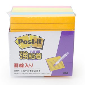 3M ポスト・イット 強粘着ノート 罫線入り ネオンカラー 混色5色 75mm×75mm 罫線幅7mm 90枚×5 パッド 630-5SSAN - ウインドウを閉じる
